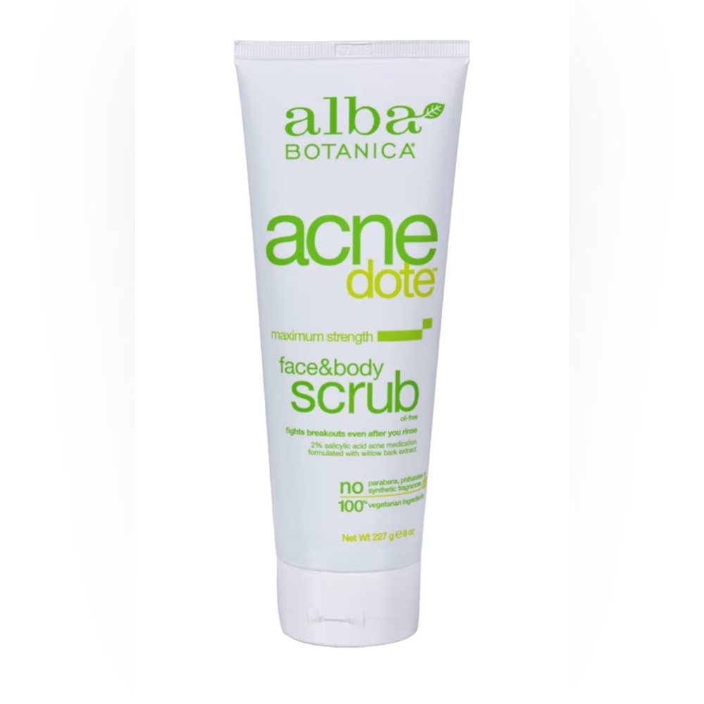 Alba Botanica Acnedote Exfoliating Face & Body Scrub 8oz Acne Treatment (NEW)